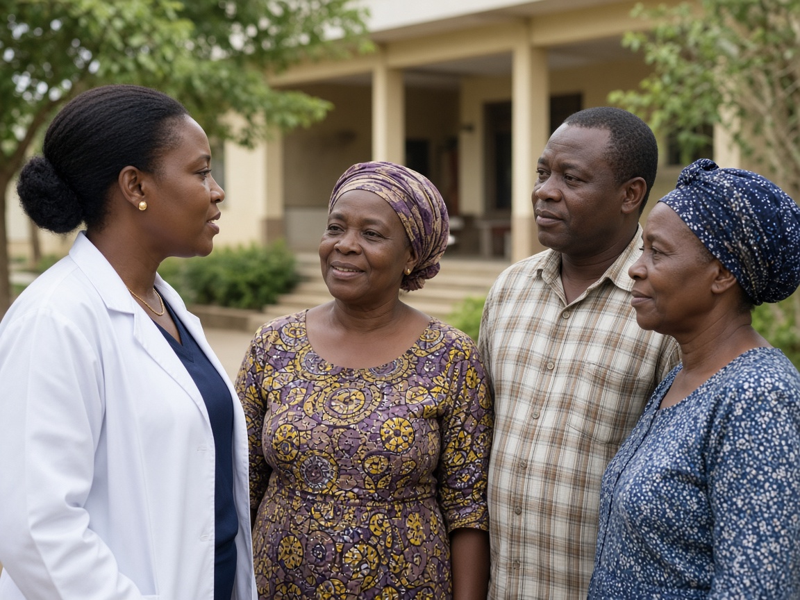 Professionals engaging with community stakeholders in an African setting