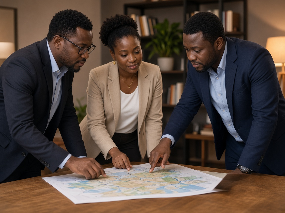 African professionals collaborating around a table